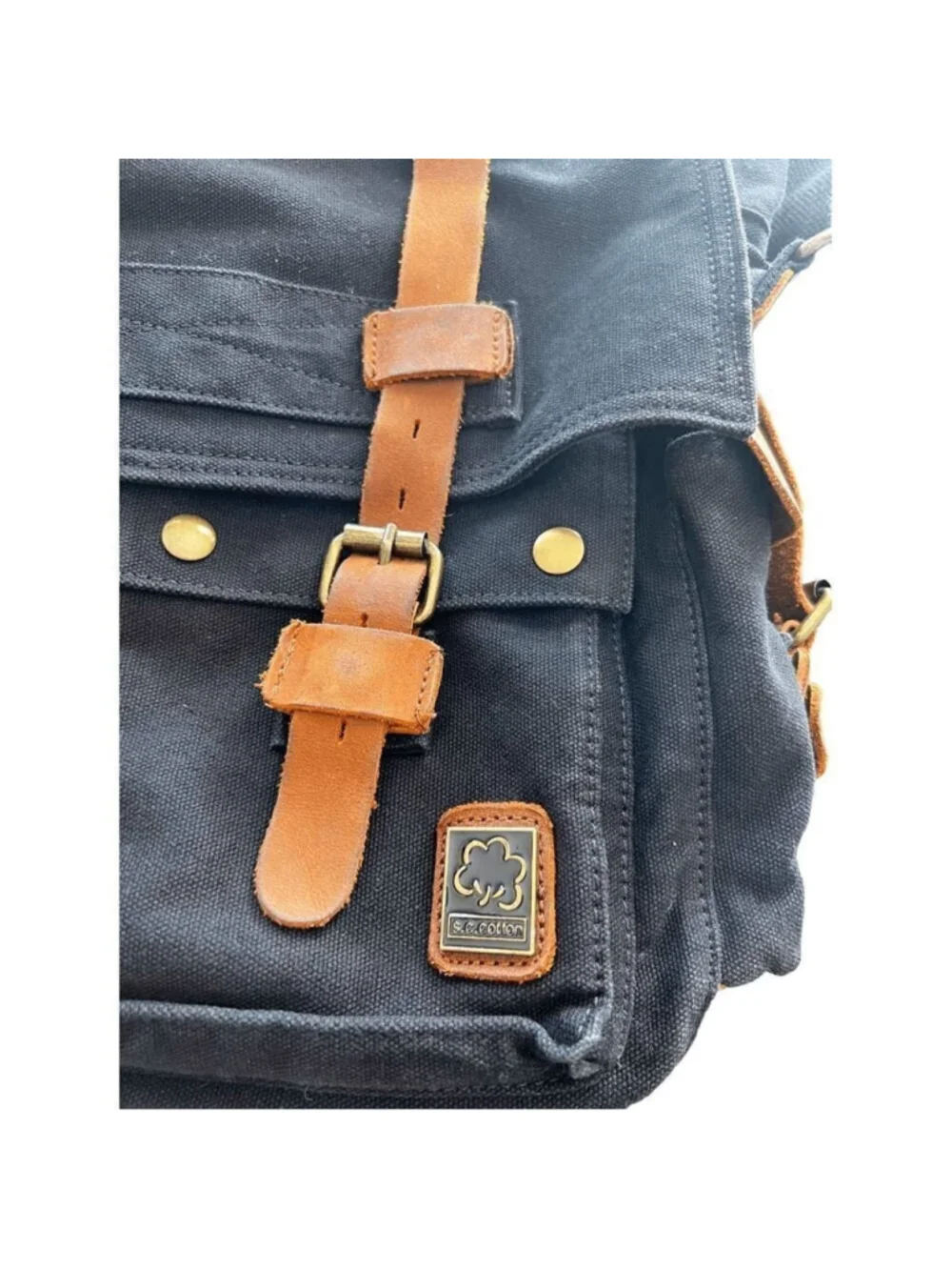 JONON Vintage Military Canvas leather Messenger bag